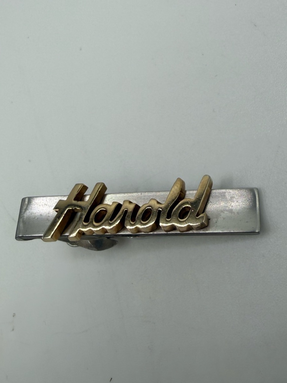 Vintage Swank Tie Bar Personalized Harold Silver Gold Tone Name Tie Clip Men’s